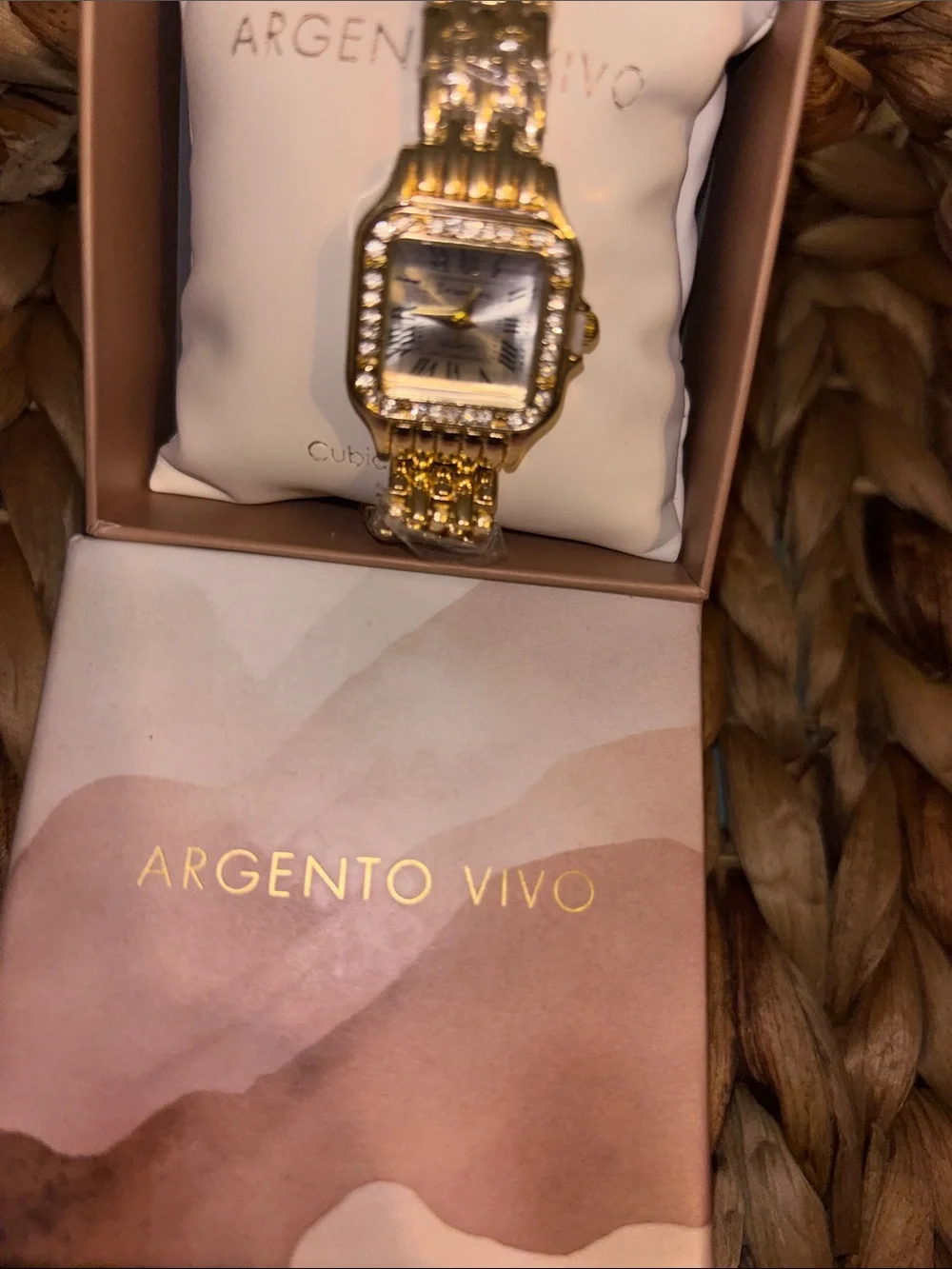 Argento Vivo Gold Crystal-Accented Women's Bracelet Watch nib